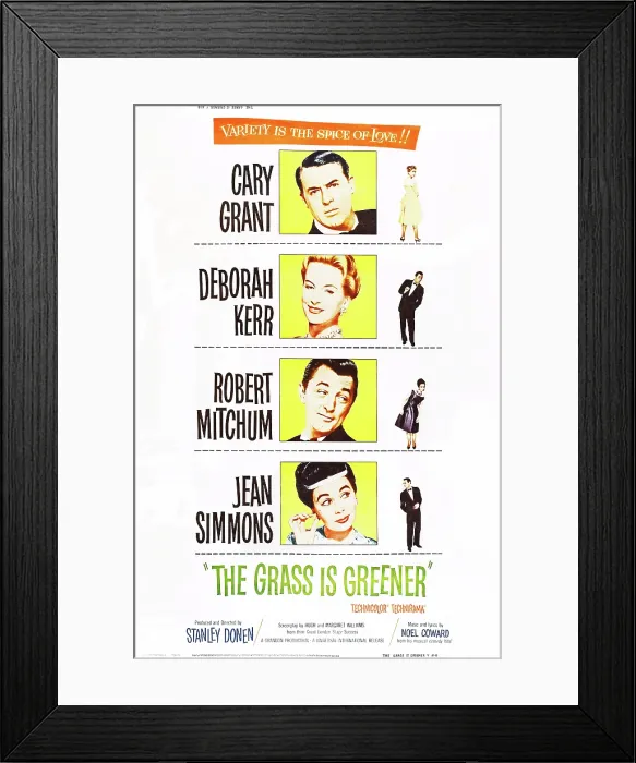 Framed Print : THE GRASS IS GREENER, from top: Cary Grant, Deborah Kerr, Robert Mitchum, Jean Simmons on poster art, 1960