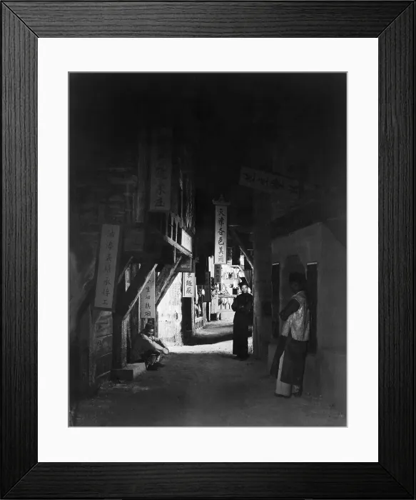 Framed Print : Neighbors of the Alley, by Paul Grenbeaux. Three Chinese men in a dark alley of Chinatown, in Los Angeles, California, c. 1922 (BSLOC_2016_8_83) Framed Print : Neighbors of the Alley, by Paul Grenbeaux. Three Chinese men in a dark alley of Chinatown, in Los Angeles, California, c. 1922 (BSLOC_2016_8_83)