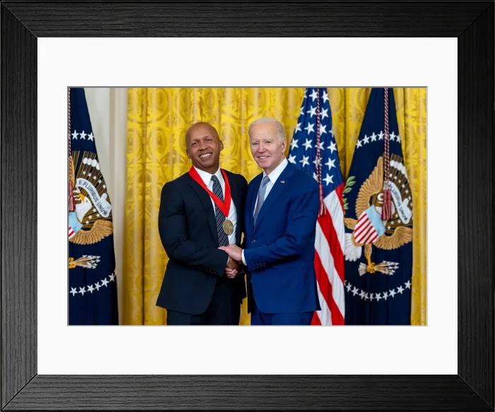 Framed Print : President Joe Biden presents the 2021 National Humanities Medal to Bryan Stevenson, African-American lawyer and social justice activist, March 21, 2023 Framed Print : President Joe Biden presents the 2021 National Humanities Medal to Bryan Stevenson, African-American lawyer and social justice activist, March 21, 2023