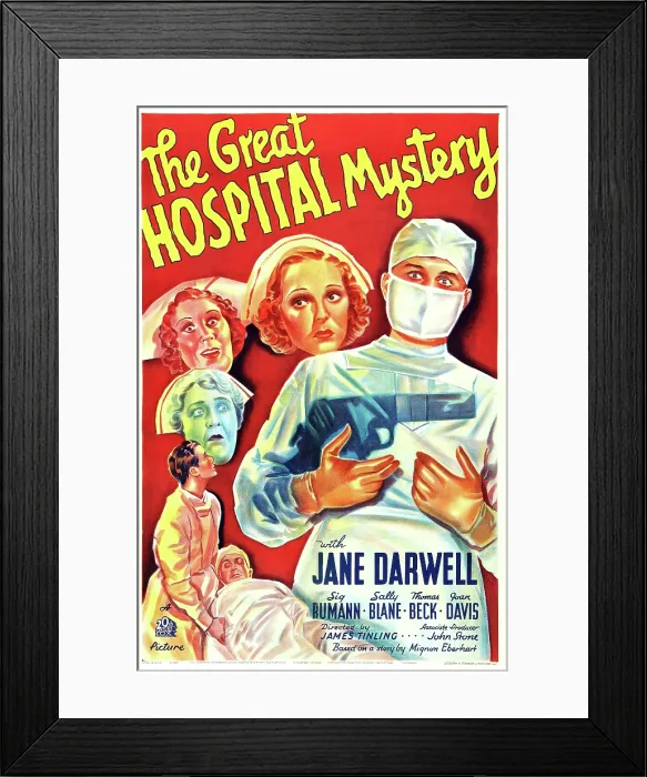 Framed Print : THE GREAT HOSPITAL MYSTERY, US poster art, clockwise from left, starting with doctor bottom left: Thomas Beck, Jane Darwell, Joan Davis, Sally Blane, Thomas Beck Framed Print : THE GREAT HOSPITAL MYSTERY, US poster art, clockwise from left, starting with doctor bottom left: Thomas Beck, Jane Darwell, Joan Davis, Sally Blane, Thomas Beck