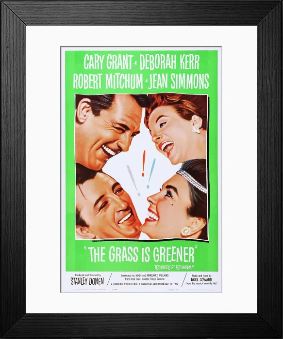 Framed Print : THE GRASS IS GREENER, US poster, top from left: Cary Grant, Deborah Kerr, bottom from left: Robert Mitchum, Jean Simmons, 1960 Framed Print : THE GRASS IS GREENER, US poster, top from left: Cary Grant, Deborah Kerr, bottom from left: Robert Mitchum, Jean Simmons, 1960