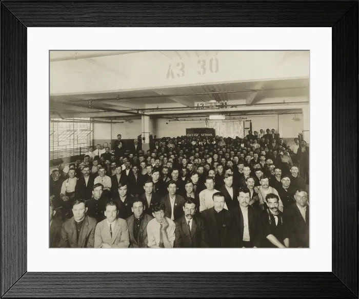 Framed Print : Male immigrants in English class in Ford Motor Co. Factory, circa 1909-20. The class was given by the Training Service, U.S