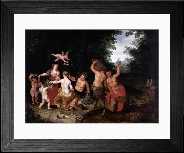 Framed Print : Bacchus and his companions within a landscape, by Unknown Artist related to Hendrick Van Balen, 1600 - 1649, 17th Century, oil on board, 75 x 53 cm - Italy, Lombardy, Milan Framed Print : Bacchus and his companions within a landscape, by Unknown Artist related to Hendrick Van Balen, 1600 - 1649, 17th Century, oil on board, 75 x 53 cm - Italy, Lombardy, Milan