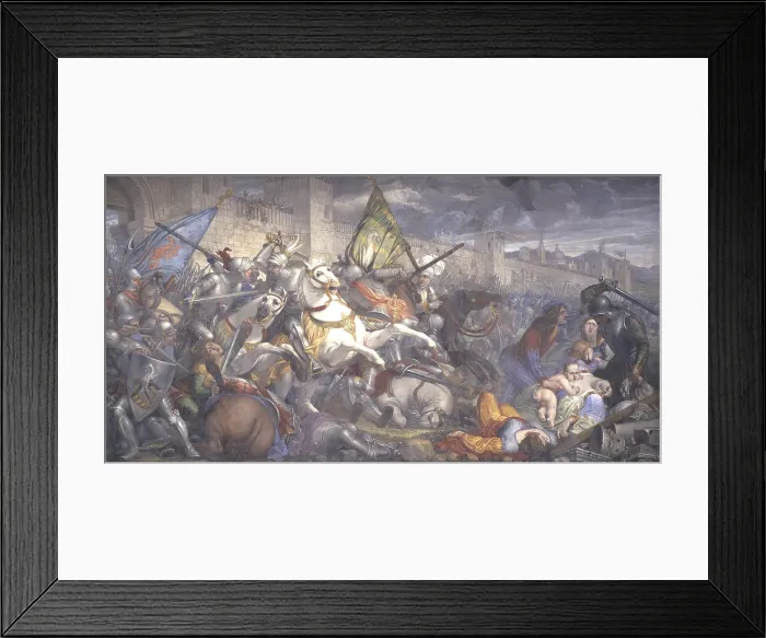 Framed Print : Sortie of the Bellunese Army against Ezzelino, by Giovanni Demin, 1839, 19th century, fresco - Italy, Veneto, Belluno, Town Hall. Whole artwork view Framed Print : Sortie of the Bellunese Army against Ezzelino, by Giovanni Demin, 1839, 19th century, fresco - Italy, Veneto, Belluno, Town Hall. Whole artwork view