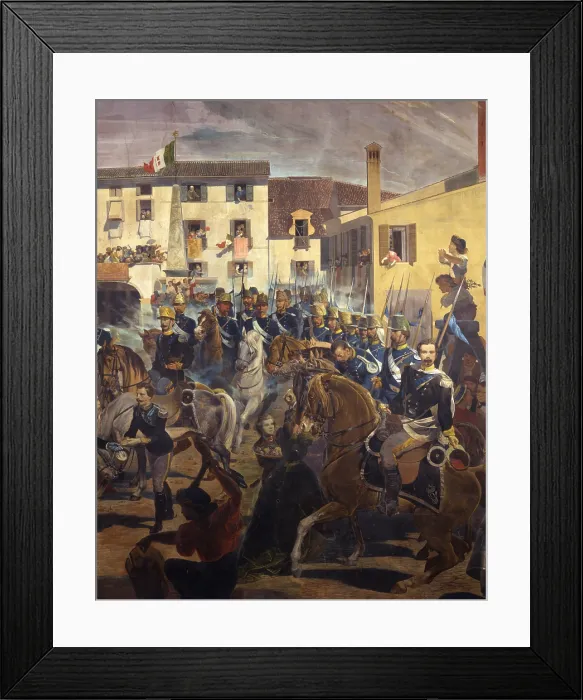 Framed Print : Entry of Italian troops in Piove di Sacco, by Alessio Valerio, 1867 - 1869, 19th Century, oil on canvas - Italy, Veneto, Piove di Sacco, Municipal Hall. Detail
