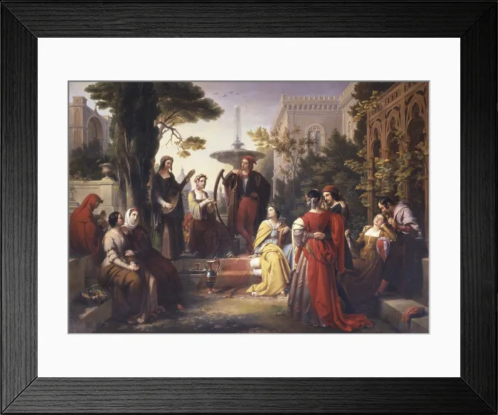 Framed Print : The first day of the Decameron, by Francesco Podesti, 1847, 19th century, oil on canvas - Italy, Veneto, Treviso, Civic Museum. Whole artwork view