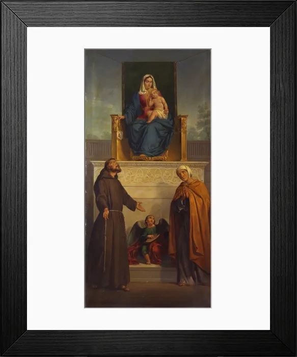 Framed Print : Virgin of Carmel with Saints Anne and Francis, by Sebastiano Santi, 1855, 19th Century, oil on canvas - Italy, Veneto, Borgoricco, Parrish Church. Whole artwork view