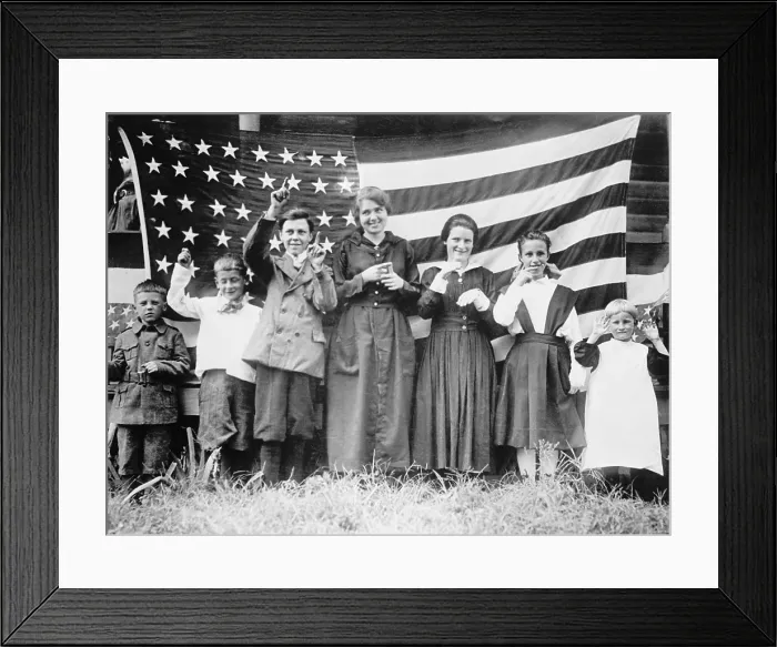 Framed Print : Deaf children of St. Rica's School, Cincinnati, sing the Star Spangled Banner with sign language. The school was founded in 1915 by Father Henry J