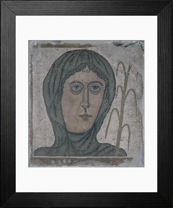 Framed Print : Feminine Bust, 350 - 399, 4th Century, mosaic - Spain, Madrin, National Archeological Museum. Whole artwork view