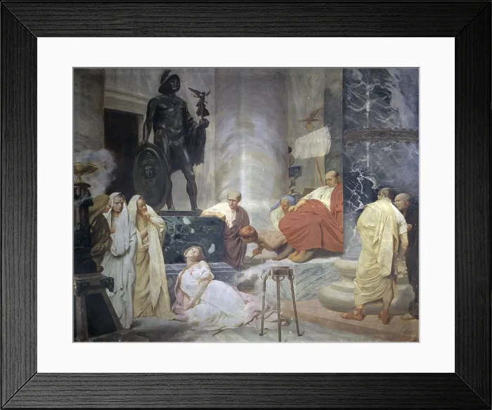 Framed Print : Martyrdom of Saint Justine, by Vittorio Emanuele Bressanin, 1890, 19th Century, canvas - Italy, Veneto, Rovigo, Church of the Saints Francis and Justine. Whole artwork view