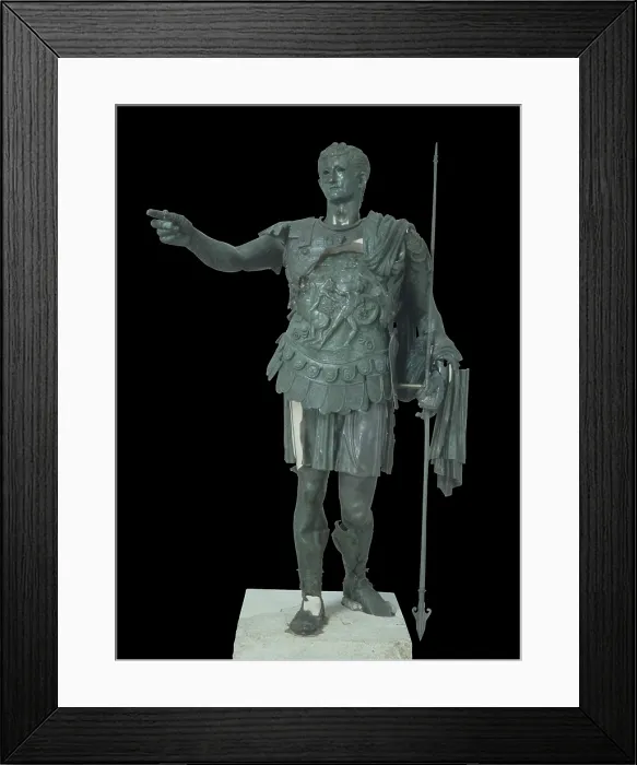 Framed Print : Statue of Germanicus, 49, 1st Century, bronze - Italy, Umbria, Perugia. National Archaeological Museum of Umbria. Whole artwork view. Full-length portrait of the leader