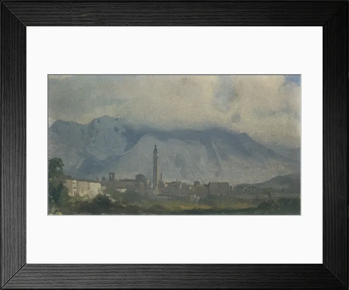 Framed Print : View of Belluno and Mount Serva covered with clouds, by Ippolito Caffi, 1859, 19th century, oil on canvas - Italy, Veneto, Belluno, Civic Museum. Whole artwork view Framed Print : View of Belluno and Mount Serva covered with clouds, by Ippolito Caffi, 1859, 19th century, oil on canvas - Italy, Veneto, Belluno, Civic Museum. Whole artwork view