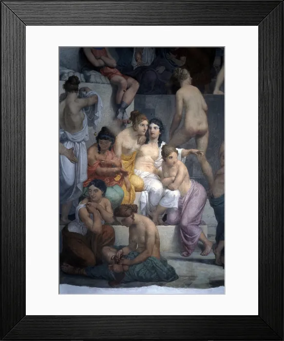 Framed Print : Fight of the Spartan Women, by Giovanni Demin, 1837, 19th century, fresco - Italy, Veneto, Sedico, Villa Patt. Detail. The ancient gymasium of the spartan maiden: female nudes