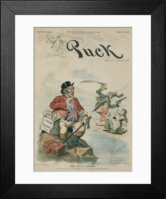 Framed Print : John Bull's Dilemma, a cartoon about the 1895 Hamidian Massacre of Armenians