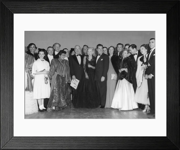 Framed Print : President Harry Truman poses with performers of the inaugural gala held at the National Guard Armory. Jan. 19, 1948