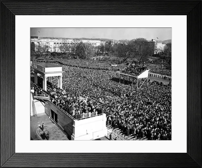 Framed Print : Inauguration of Harry Truman, Jan. 20, 1949. At left is the inaugural stand on the east entrance to the Capitol. On right is the press stand for first televised U.S Framed Print : Inauguration of Harry Truman, Jan. 20, 1949. At left is the inaugural stand on the east entrance to the Capitol. On right is the press stand for first televised U.S