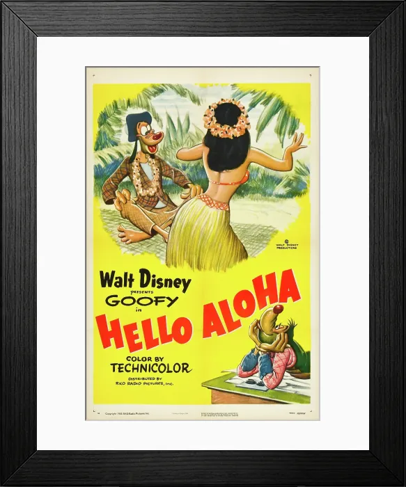 Framed Print : HELLO ALOHA, top and bottom: Goofy on poster art, 1952