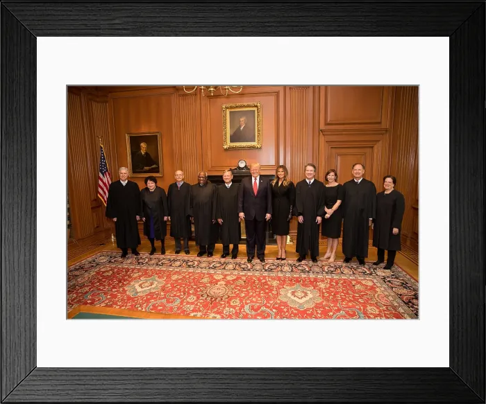 Framed Print : President Donald Trump, First Lady Melania Trump, and Ashley Estes Kavanaugh, pose with the Supreme Court, Nov. 8, 2018