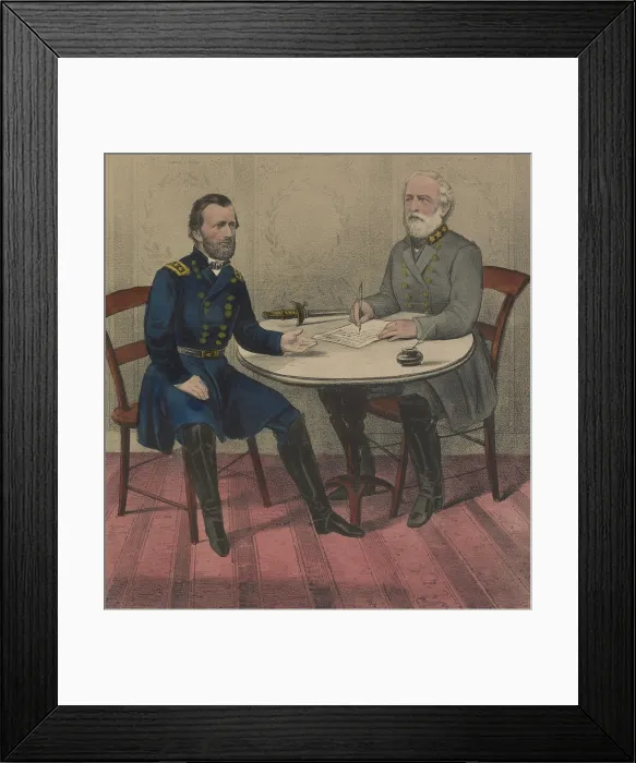 Framed Print : US Civil War. Confederate Gen. Robert E. Lee surrendered to Union Gen. Ulysses Grant in the McLeans House, at Appomattox, Virginia, April 9, 1865