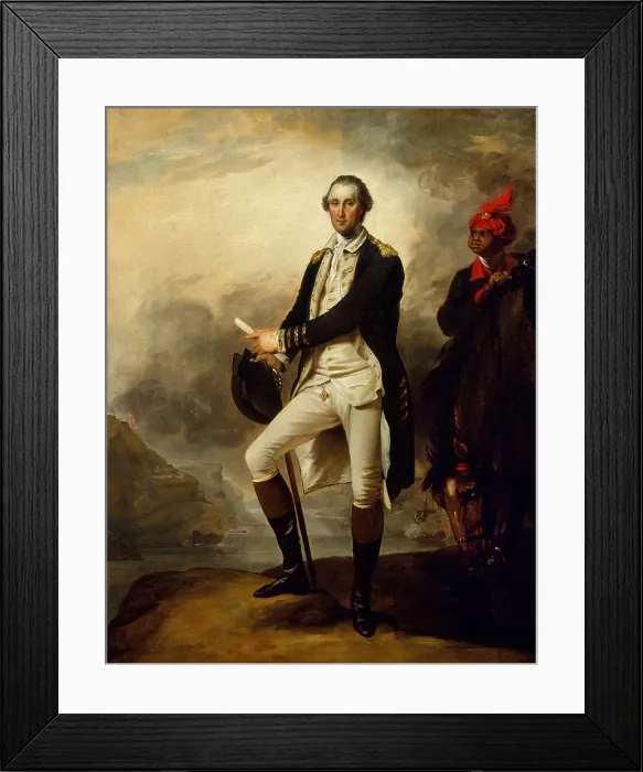 Framed Print : American Revolution. George Washington, by John Trumbull, American painting, oil on canvas, 1780. Washington stands before West Point on the Hudson River