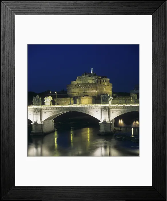 Framed Print : View of Vittorio Emanuele II Bridge and Castel Sant'Angelo, 1886 - 1911, 19th - 20th Century, marble - Italy, Lazio, Rome. Detail. Night view