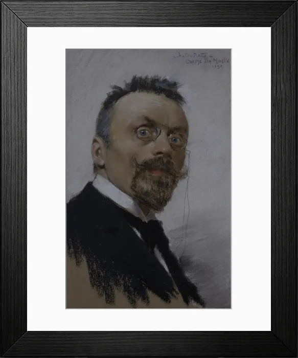 Framed Print : Self Portrait, by Oreste Da Molin, 1898, 19th Century, canvas - Private collection. Whole artwork view. Self portrait of the artist with goatee and glasses