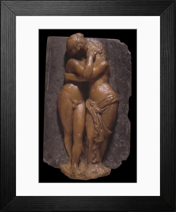 Framed Print : Cupid and Psyche, by Benedetto Pistrucci, 1800 - 1849, 19th Century, wax on slate - Italy, Lazio, Rome, Numismatic Museum of the Mint. Whole artwort view