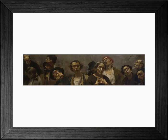 Framed Print : The Malnourished, by Oreste da Molin, 1892, 19th Century, canvas - Private collection. Whole artwork view. Series of portraits of poor people with suffering expressions