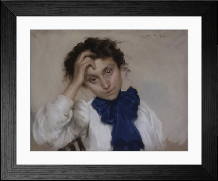 Framed Print : Portrait of young girl with blue tie, by Oreste da Molin, 1898 - 1903, 19th - 20th Century, canvas - Private collection. Whole artwork view. Female portrait