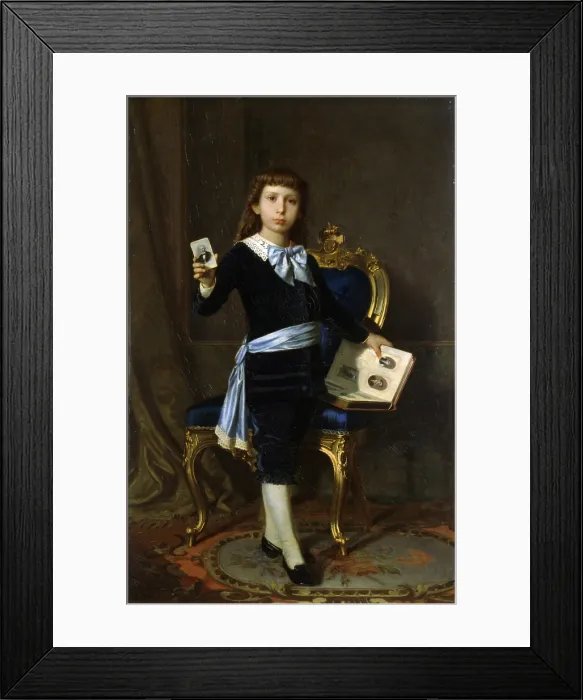 Framed Print : Portrait of the Malmignati Leoni child with photograph album, by Augusto Caratti, 1879, 19th Century, canvas - Italy, Veneto, Padua, Civic Museum Eremitani. Whole artwork view Framed Print : Portrait of the Malmignati Leoni child with photograph album, by Augusto Caratti, 1879, 19th Century, canvas - Italy, Veneto, Padua, Civic Museum Eremitani. Whole artwork view