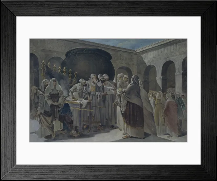 Framed Print : Zechariah gives name to John the Baptist, by Riccardo Cessi, 1892, 19th Century, tempera on wall - Italy, Veneto, Pincara, Parish of Saint John the Baptist. Whole artwork view