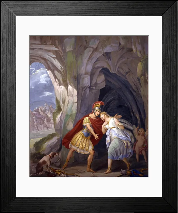 Framed Print : Aeneas and Dido in the cave, by Sebastiano Santi, 1844, 19th Century, fresco - Italy, Veneto, Rovigo, Camerini Palace. Whole artwork view. Aeneas meets Dido in a cave Framed Print : Aeneas and Dido in the cave, by Sebastiano Santi, 1844, 19th Century, fresco - Italy, Veneto, Rovigo, Camerini Palace. Whole artwork view. Aeneas meets Dido in a cave