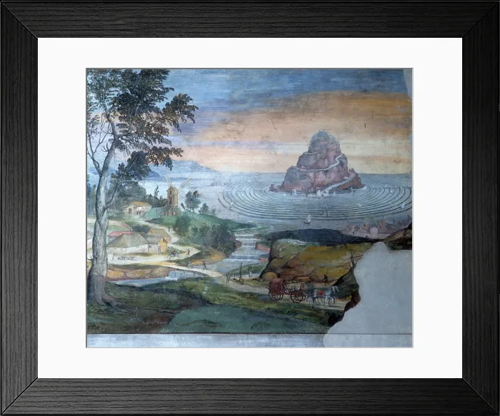Framed Print : The Olympus over a water labyrinth, by Bartholomus Dill-Riemenschneider, 1520 - 1525, 14th Century, fresco - Italy, Lombardy, Mantua, Ducal Palace. Whole artwork view
