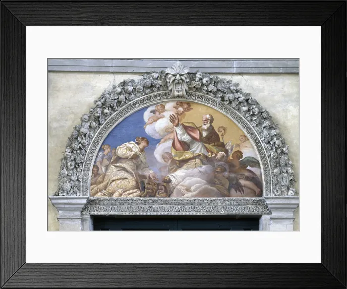 Framed Print : Venice kneeling before St Nicholas, by Gerolamo Pellegrini, 1674, 17th Century, fresco - Italy, Veneto, Venice, Church of san Nicol del Lido. Whole artwork view Framed Print : Venice kneeling before St Nicholas, by Gerolamo Pellegrini, 1674, 17th Century, fresco - Italy, Veneto, Venice, Church of san Nicol del Lido. Whole artwork view