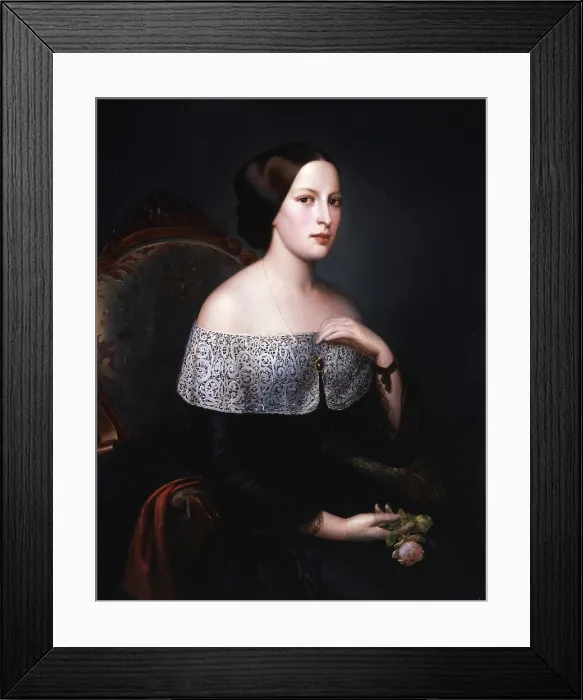 Framed Print : Portrait of the Baroness Angela de Reinelt, by Felice Schiavoni, 1850, 19th Century, canvas - Italy, Veneto, Venice, Ca Pesaro, International Gallery of Modern Art