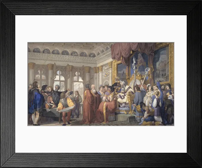 Framed Print : Bishop Ramponi grants the seven courts of the High Committee to the Procuratori of St Mark, by Giovanni Demin, 1841 - 1845, 19th Century, fresco - Italy, Veneto