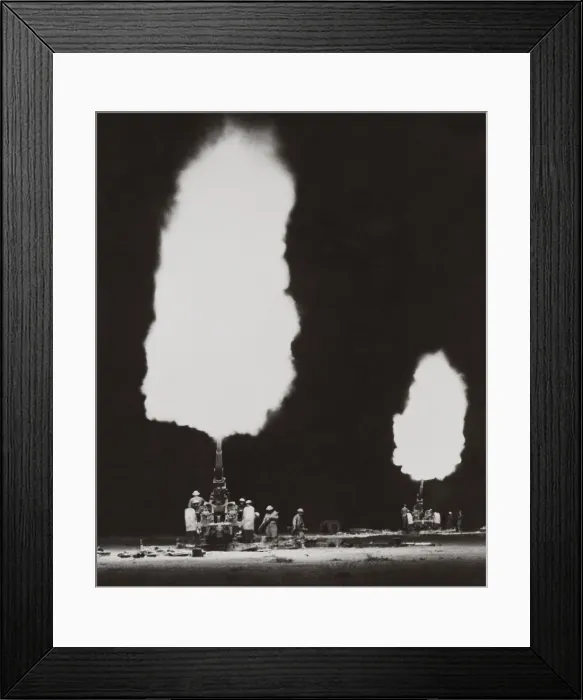 Framed Print : British anti-aircraft guns in action near Tobruk during a night raid. April 1942-Jan. 1943 during World War 2. (BSLOC_2013-12_50)