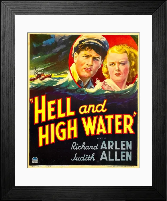 Framed Print : HELL AND HIGH WATER, from left: Richard Arlen, Judith Allen on window card, 1933 Framed Print : HELL AND HIGH WATER, from left: Richard Arlen, Judith Allen on window card, 1933