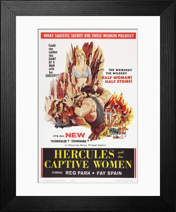 Framed Print : HERCULES AND THE CAPTIVE WOMEN, US poster art, center: Reg Park, 1961 Framed Print : HERCULES AND THE CAPTIVE WOMEN, US poster art, center: Reg Park, 1961