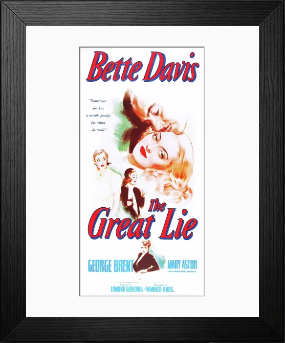 Framed Print : THE GREAT LIE, from top: George Brent, Bette Davis, Mary Astor on US poster art, 1941