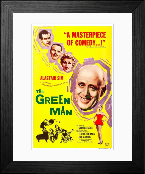 Framed Print : THE GREEN MAN, US poster art, from top left: George Cole, Terry-Thomas, Jim Adams, Alastair Sim, 1956 Framed Print : THE GREEN MAN, US poster art, from top left: George Cole, Terry-Thomas, Jim Adams, Alastair Sim, 1956