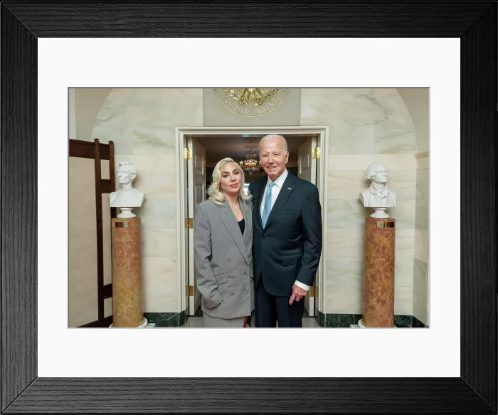 Framed Print : President Joe Biden greets Lady Gaga, Sept. 13, 2023, at the White House