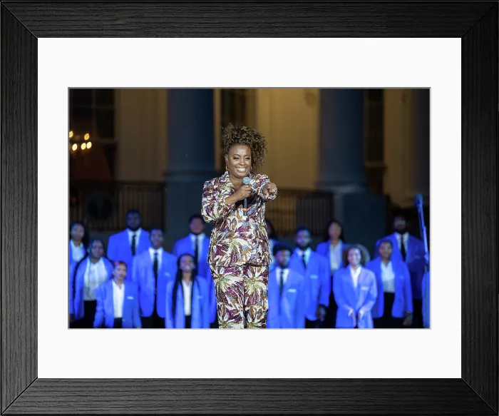 Framed Print : Ledisi performs at a Juneteenth remembrance concert at the White House, June 13, 2023. In the background is the Hampton University Concert Choir. (BSLOC_2023_8_18) Framed Print : Ledisi performs at a Juneteenth remembrance concert at the White House, June 13, 2023. In the background is the Hampton University Concert Choir. (BSLOC_2023_8_18)