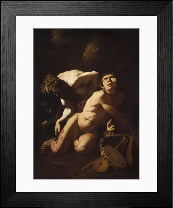 Framed Print : Apollo and Marsyas, by Lombard artist, 1631, 17th century, oil on canvas. - Italy, Lombardy, Milan, Castello Sforzesco, Museum of Ancient Art. Whole artwork view