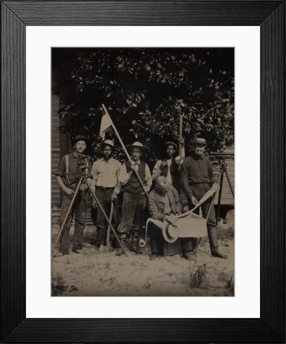 Framed Print : Portrait of a US Geological Survey crew of six men, two of which are African Americans, ca. 1880. Photo is by an unidentified photographer (BSLOC_2020_1_10)