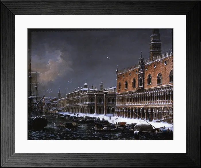 Framed Print : St Marks's Pier under the Snow, by Giuseppe Borsato, 1800 -1820, 19th century - Italy, Lombardy, Brescia, Tosio Martinengo Civic Gallery. Whole artwork view
