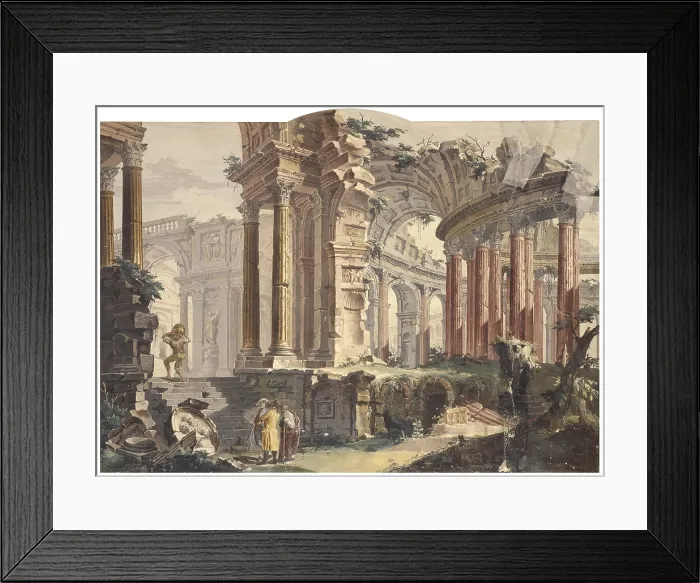 Framed Print : Perspective view with classical ruins, by Francis Chiarotti, 18th century, fresco. - Italy, Friuli Venezia Giulia, Cividale del Friuli, Brosadola Palace. Whole artwork view
