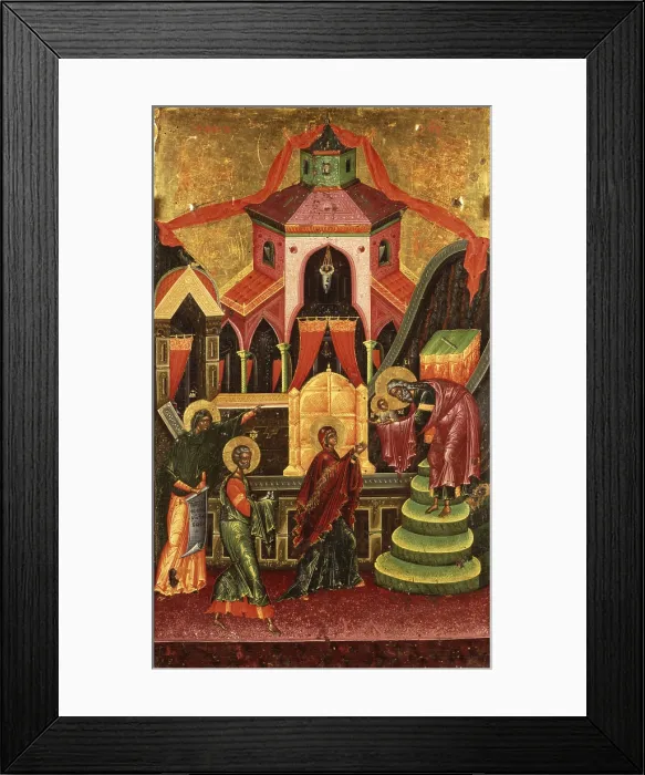 Framed Print : Presentation of Jesus at theTemple, by Onufri, 16th Century, tempera on wood - Albania, Berat, Onufri Museum. Whole artwork view