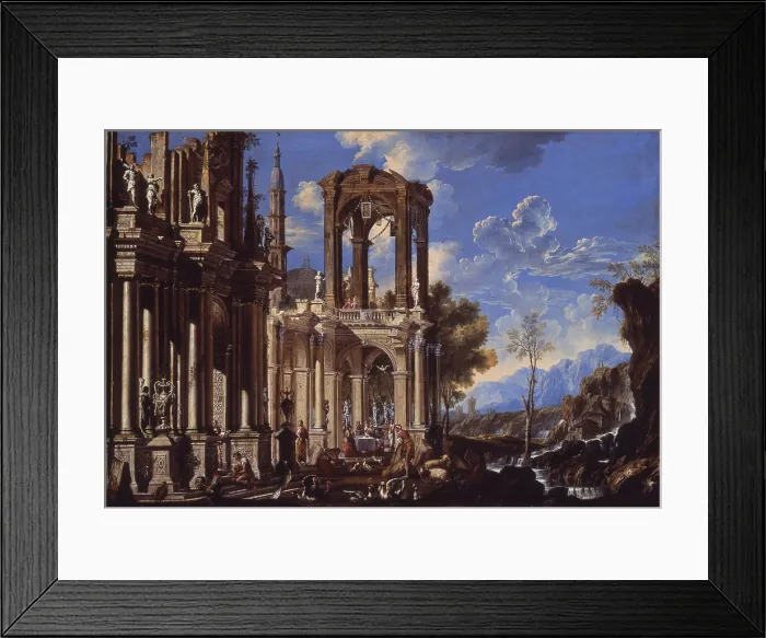 Framed Print : Landscape with architecture, by Francis Aviani, 18th century, oil on canvas. - Italy, Veneto, Vicenza, Pinacoteca Chiericati Palace. Whole artwork view Framed Print : Landscape with architecture, by Francis Aviani, 18th century, oil on canvas. - Italy, Veneto, Vicenza, Pinacoteca Chiericati Palace. Whole artwork view