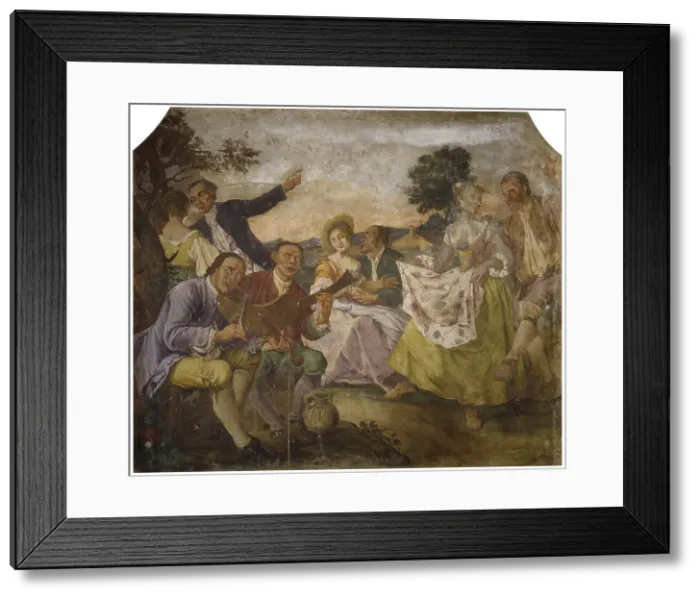 Framed Print : Rural Dance, by Andrea Past, 18th century, fresco. - Italy, Veneto, Bagnoli di Sopra, Villa Widmann. Whole artwork view
